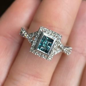 Blue Diamond Ring 1/2 ct tw Princess-cut 10K White Gold
